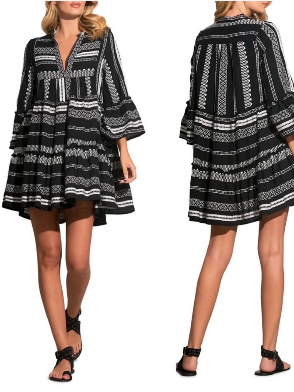 Elan Aztec Print Babydoll Summer Dress - Picture 2 of 6
